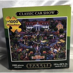 Dowdle Folk Art Puzzle Classic Car Show 1000 Pieces 19 1/4 X 26 5/8 Inches *New*